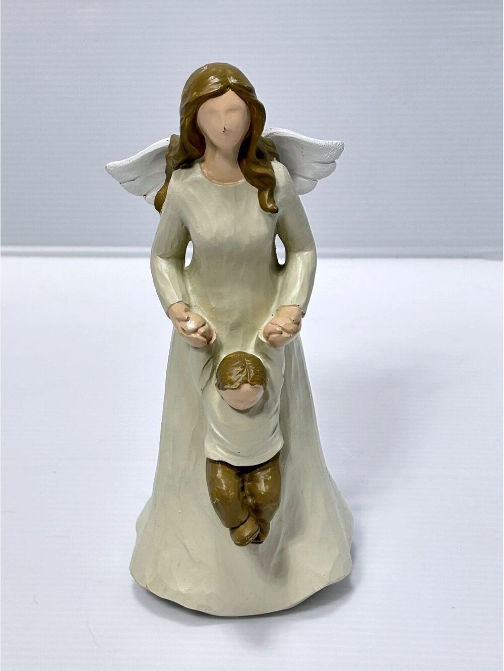Angel Figurine Holding Child Sculpture with White Wings Mother & Son Family